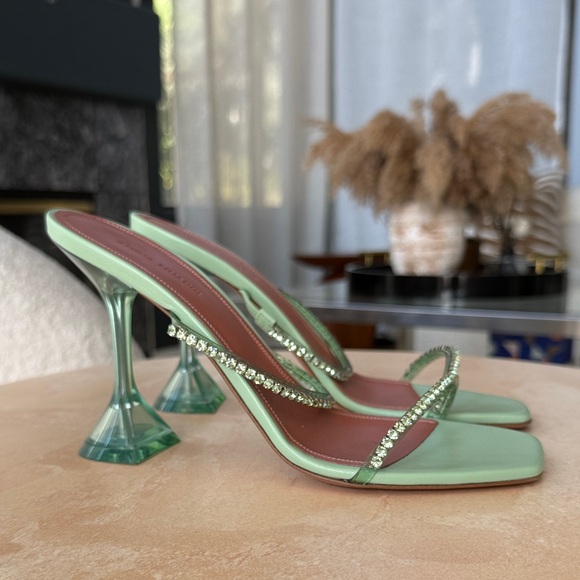 Amina Muaddi PVC Crystal Mint Heels / Sz 39 - Picture 1 of 13
